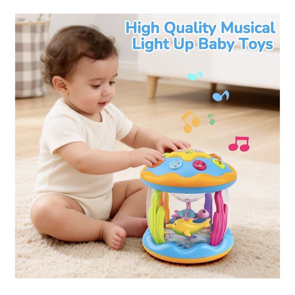 Baby Toys 6-12 Months, Babies Ocean Rotating, Light Up color change, Music, play